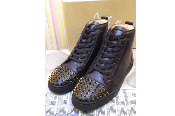 Super perfect Christian Louboutin High Top Gold Spike Black leather Sneaker(with receipt)