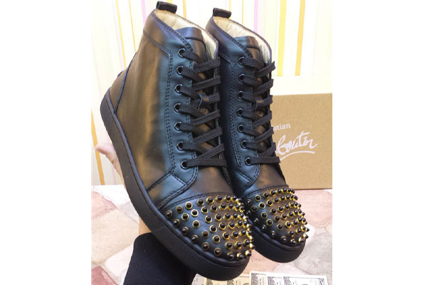 Super perfect Christian Louboutin High Top Gold Spike Black leather Sneaker(with receipt)