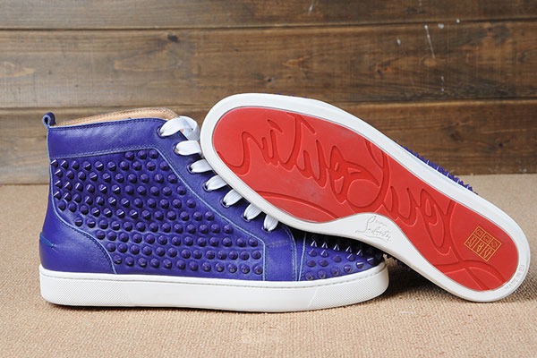 Super perfect Christian Louboutin Louis Spikes Mens Flat blue leather(with receipt)