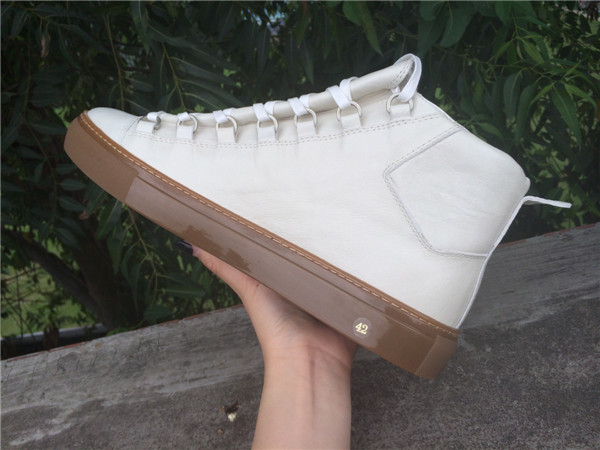 Take 2 Eur Sizes Down Balenciaga Arena White Grained Lambskin Gum Sole High-top Sneakers