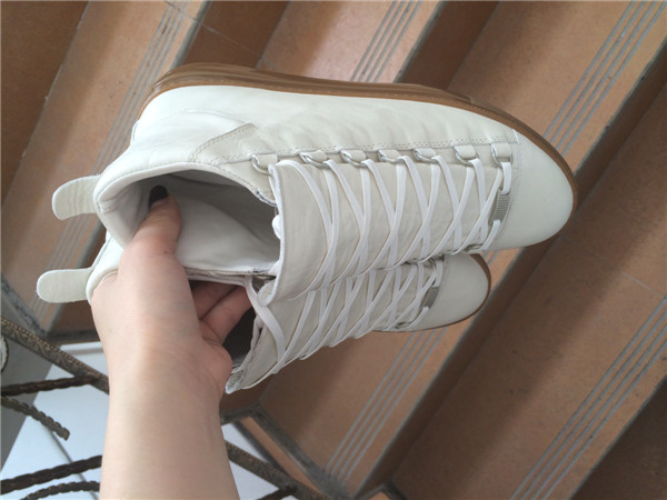 Take 2 Eur Sizes Down Balenciaga Arena White Grained Lambskin Gum Sole High-top Sneakers