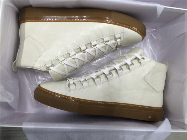 Take 2 Eur Sizes Down Balenciaga Arena White Grained Lambskin Gum Sole High-top Sneakers