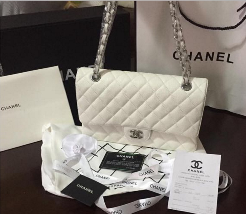 CHNL white leather bag