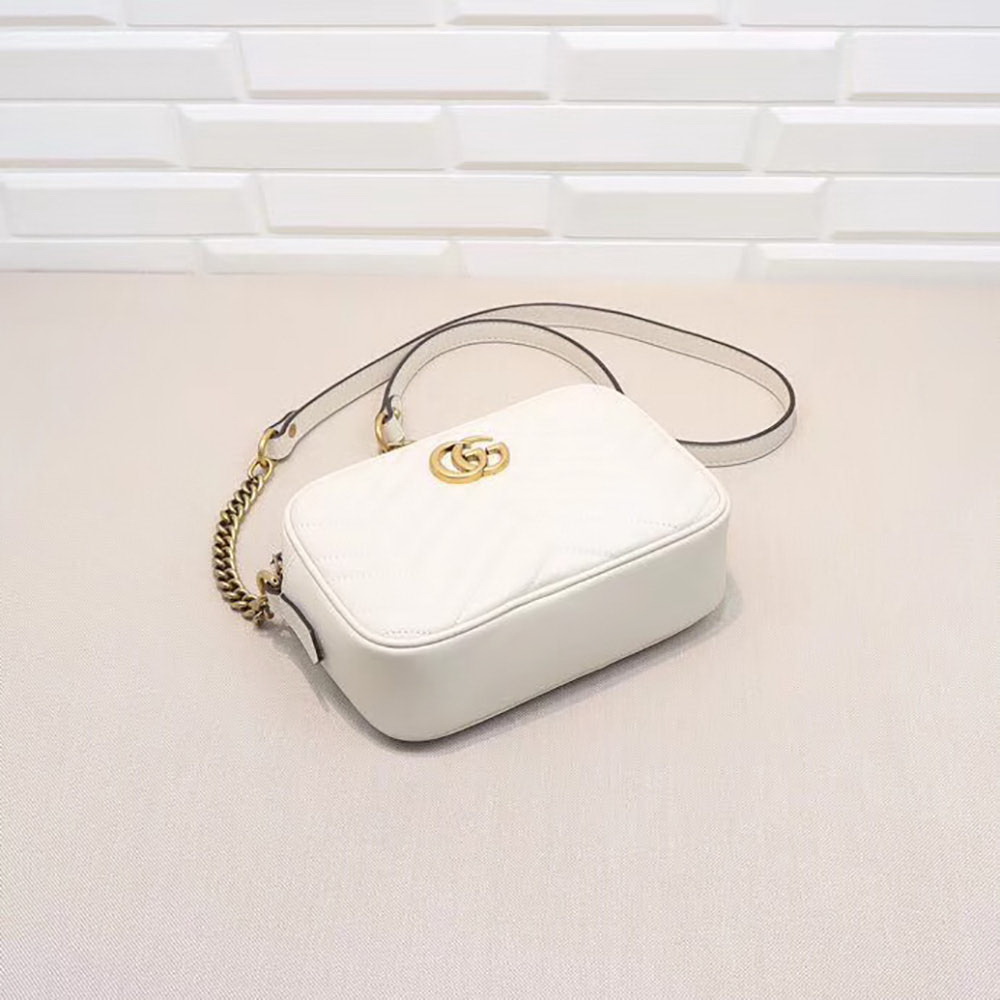 G GG Marmont Mini Matelasse Camera Bag(White)