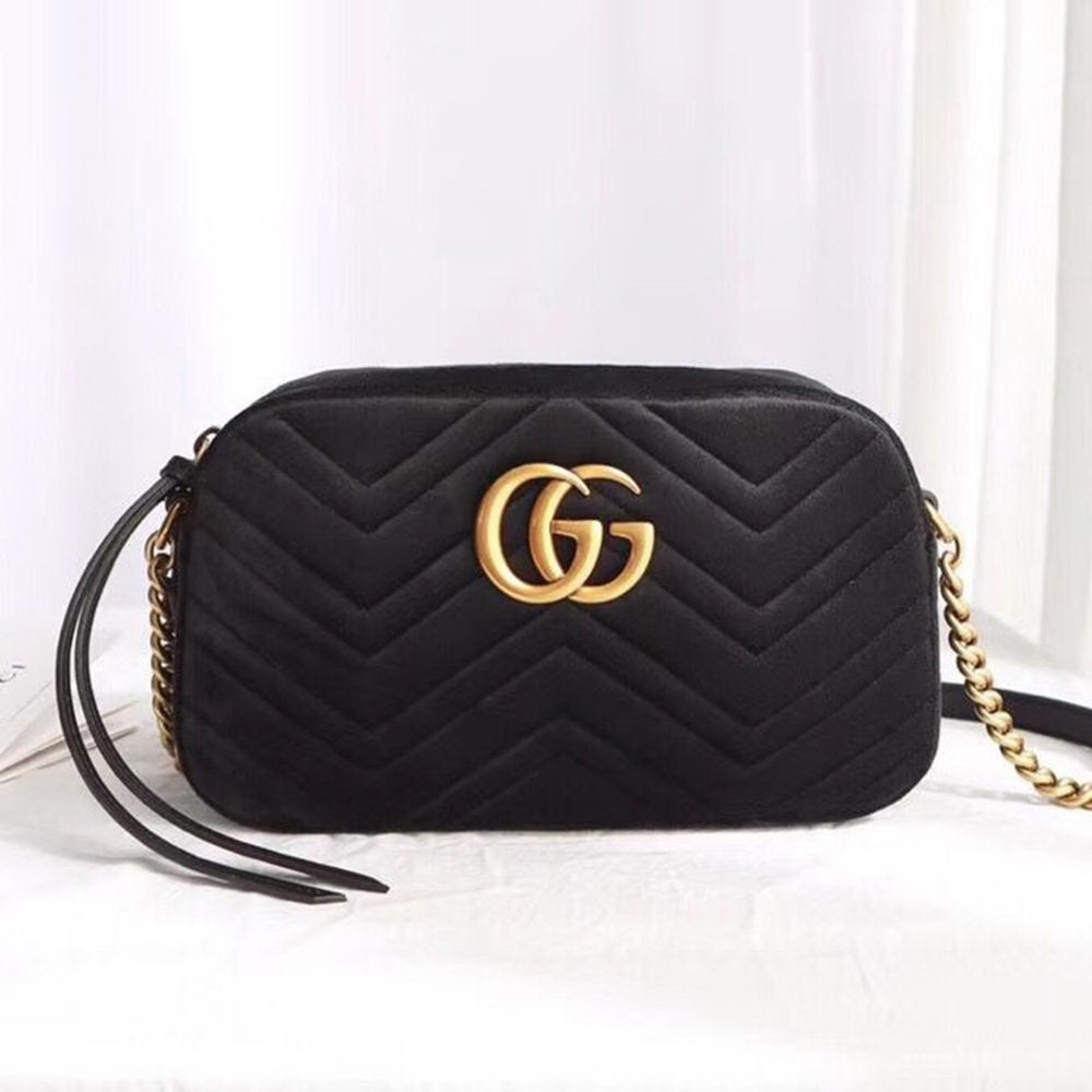 G GG Marmont Velvet Small Shoulder Bag(Black)