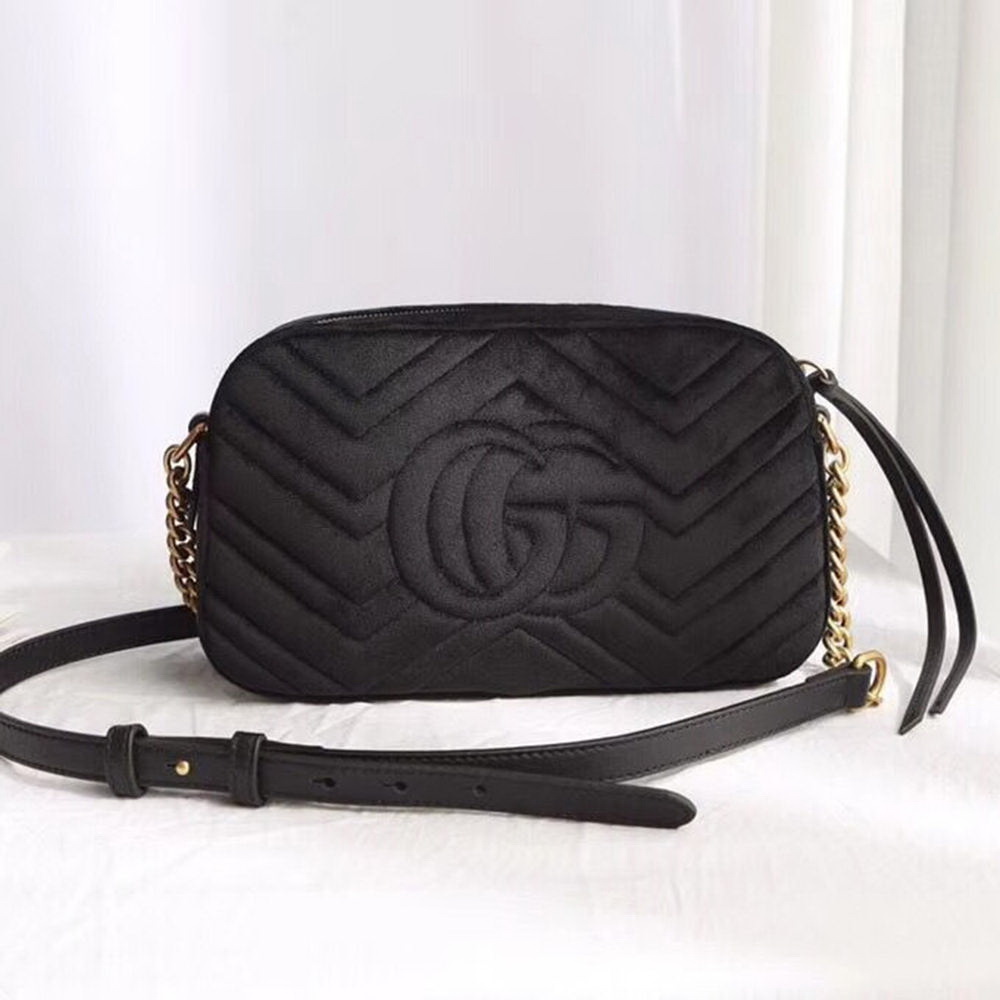 G GG Marmont Velvet Small Shoulder Bag(Black)