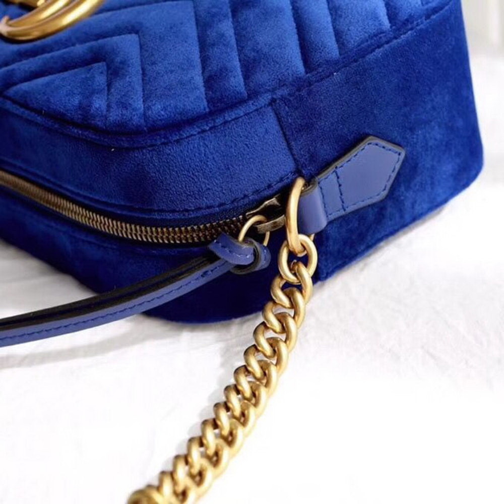 G GG Marmont Velvet Small Shoulder Bag(Cobalt Blue)