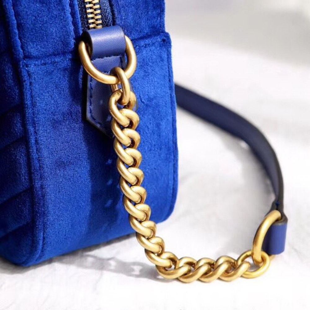 G GG Marmont Velvet Small Shoulder Bag(Cobalt Blue)