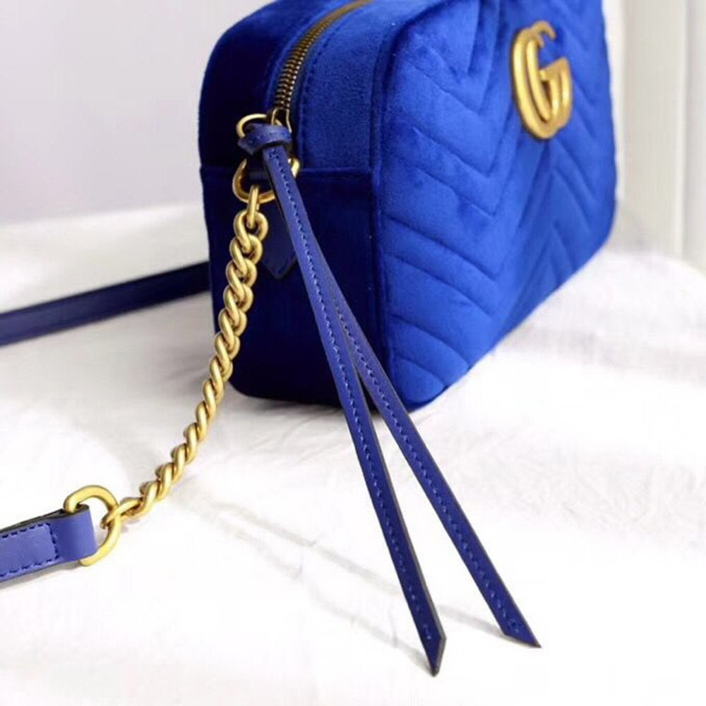 G GG Marmont Velvet Small Shoulder Bag(Cobalt Blue)