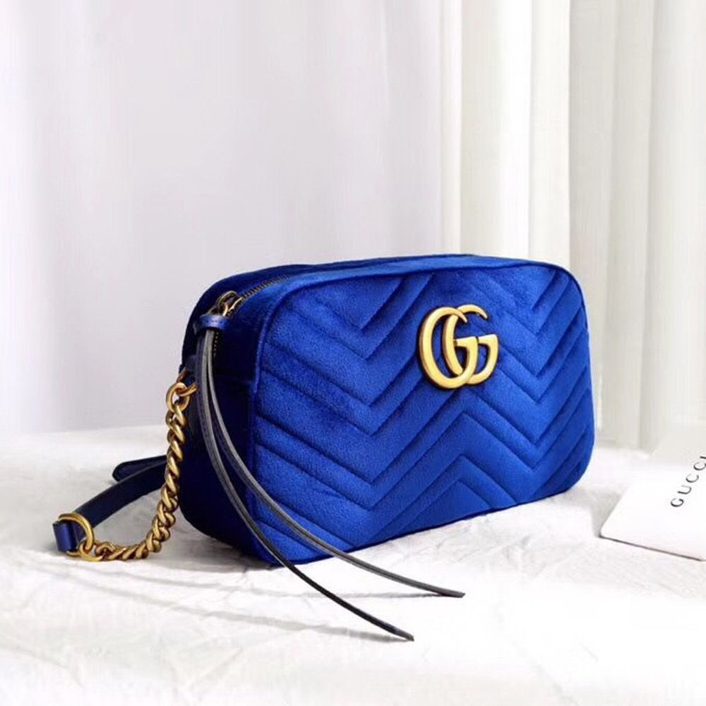 G GG Marmont Velvet Small Shoulder Bag(Cobalt Blue)