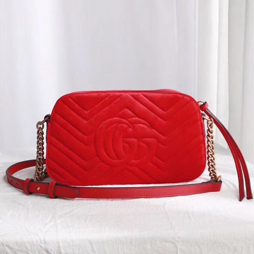 G GG Marmont Velvet Small Shoulder Bag(Hibiscus Red)