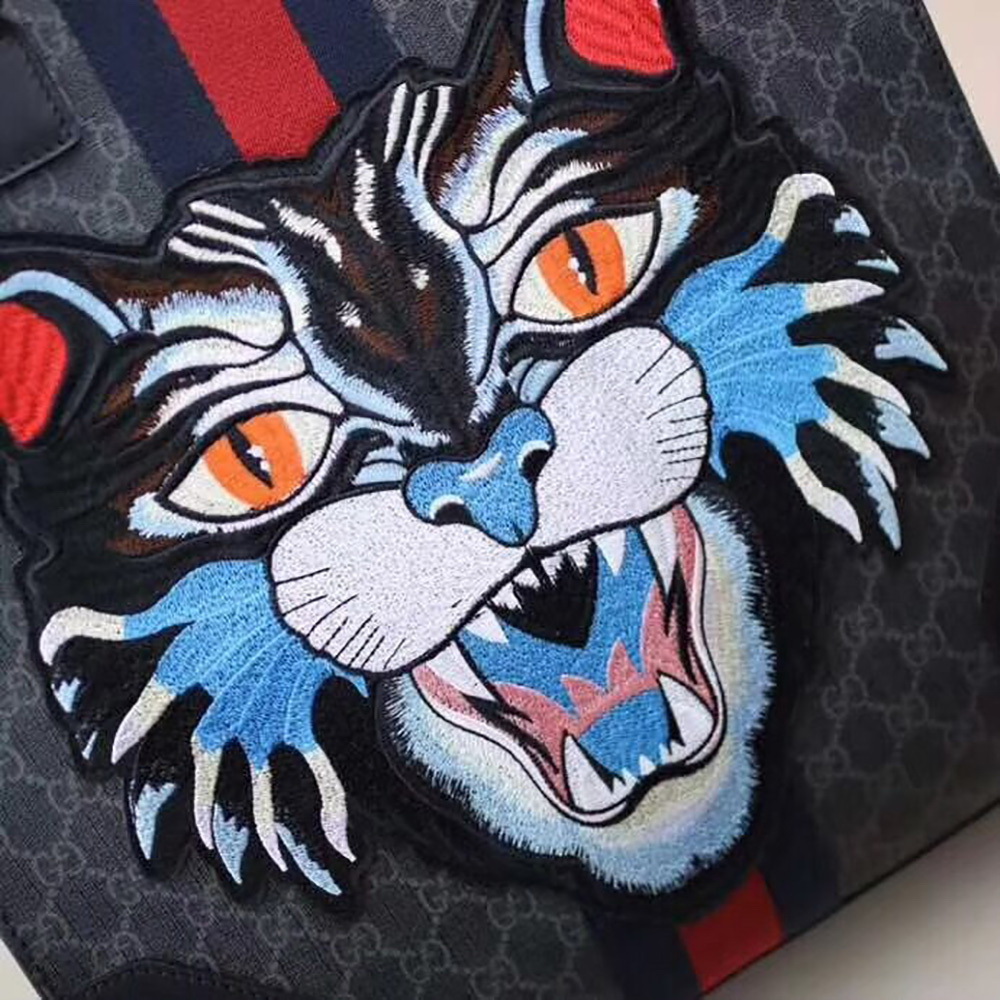 G GG Supreme Tote with Embroidered Angry Cat