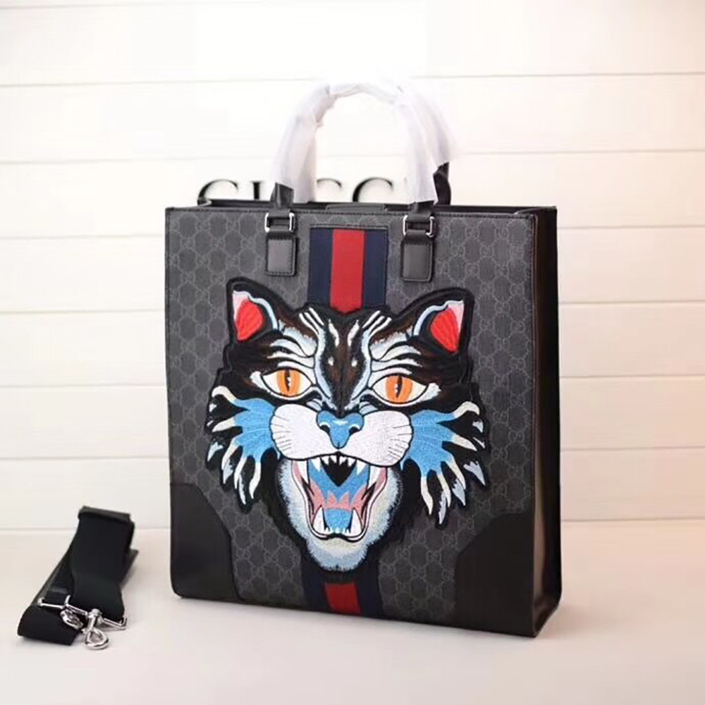 G GG Supreme Tote with Embroidered Angry Cat