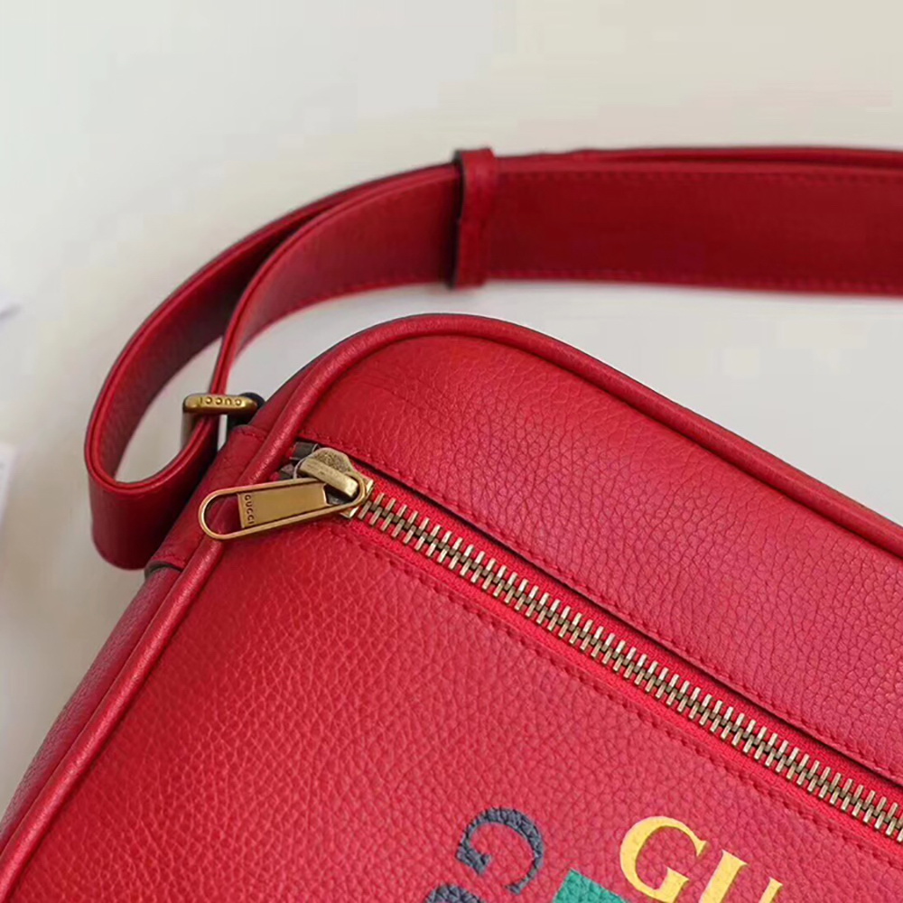 G Print Shoulder Bag with Vintage Logo in Red Leather(33x22x9cm)