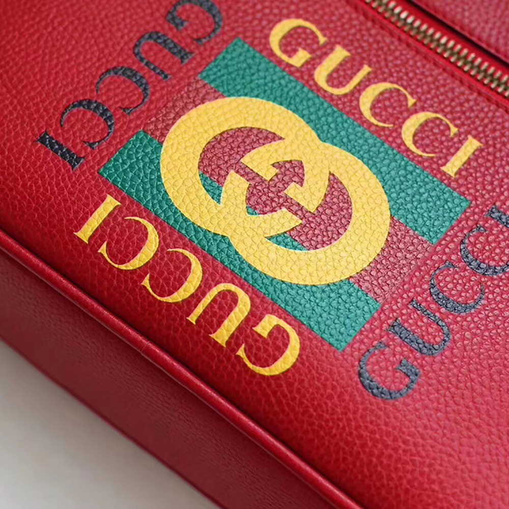 G Print Shoulder Bag with Vintage Logo in Red Leather(33x22x9cm)