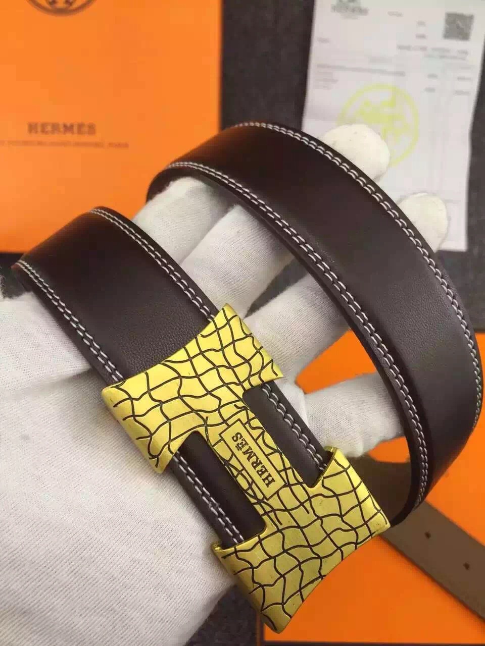 Super Perfect Quality Hermes Belts(100% Genuine Leather,Reversible Steel Buckle)-861