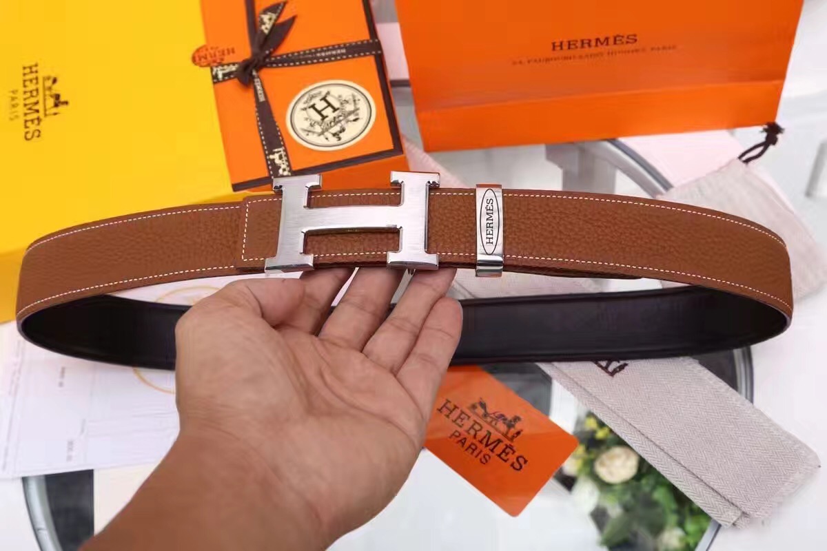 Super Perfect Quality Hermes Belts(100% Genuine Leather,Reversible Steel Buckle)-934