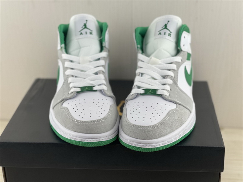 Authentic Air Jordan 1 Mid White Grey Green