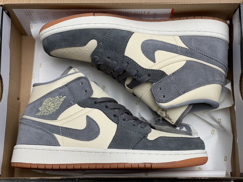 Authentic Air Jordan 1 Mid Cream Grey