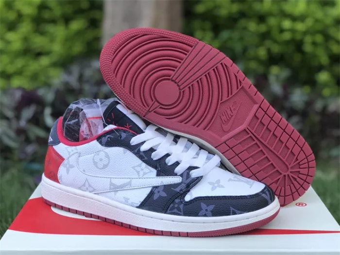 LV x Travis Scott x Air Jordan 1 Low Custom made Red White