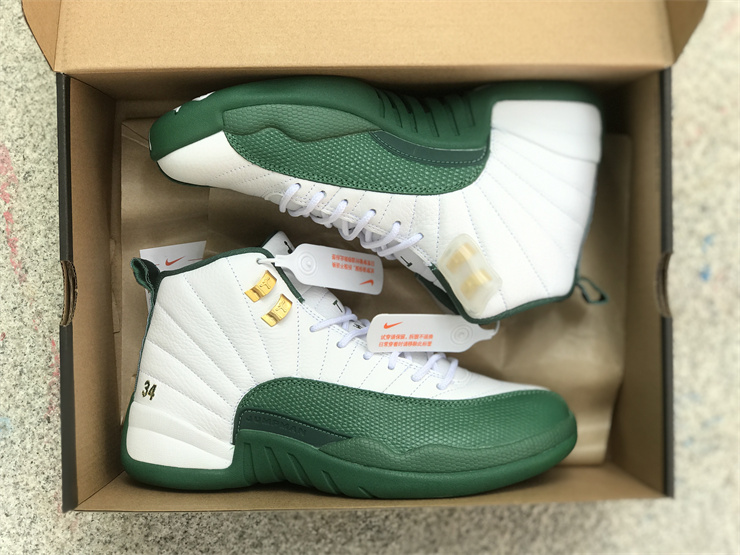 Authentic Air jordan 12 PE Ray Allen White Green