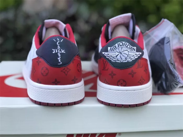 LV x Travis Scott x Air Jordan 1 Low Custom made Red White