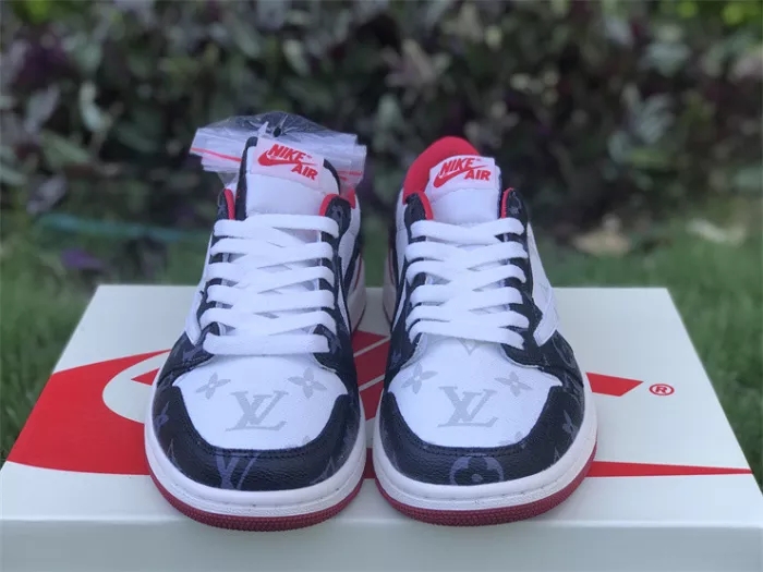 LV x Travis Scott x Air Jordan 1 Low Custom made Red White