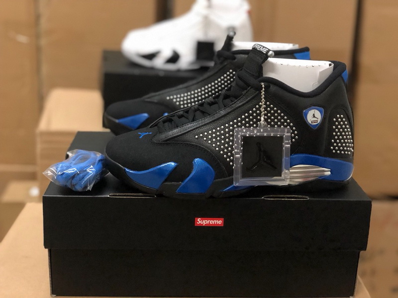 Authentic Supreme x Air Jordan 14 Black Blue 