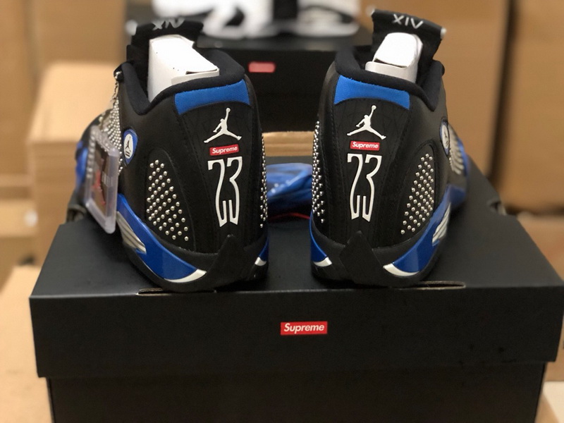 Authentic Supreme x Air Jordan 14 Black Blue 