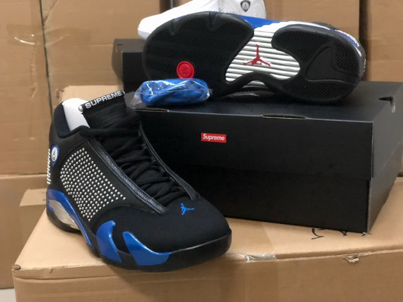 Authentic Supreme x Air Jordan 14 Black Blue 