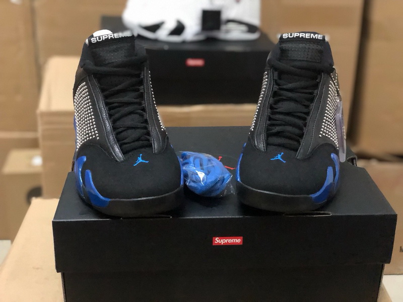 Authentic Supreme x Air Jordan 14 Black Blue 