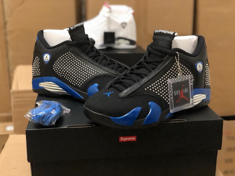 Authentic Supreme x Air Jordan 14 Black Blue 