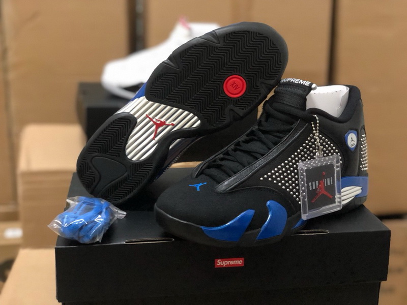 Authentic Supreme x Air Jordan 14 Black Blue 