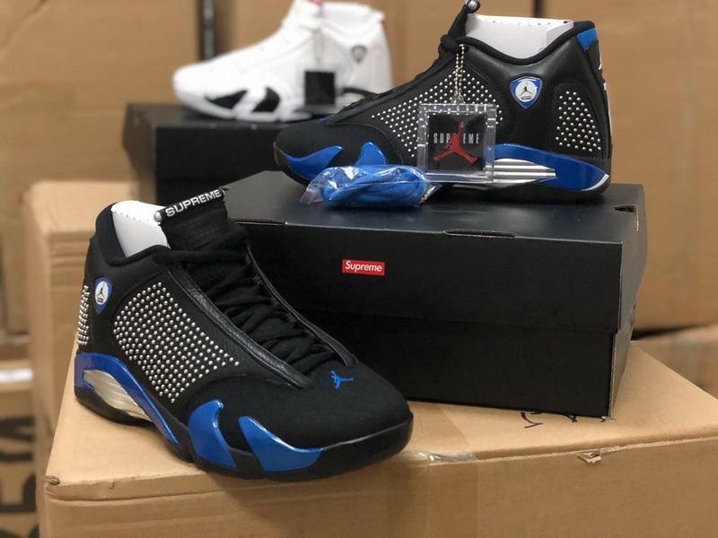 Authentic Supreme x Air Jordan 14 Black Blue 