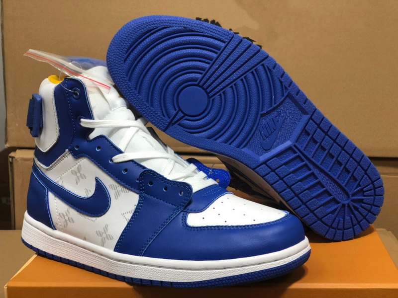 Authentic LV x Air Jordan 1 High Blue Orange GS